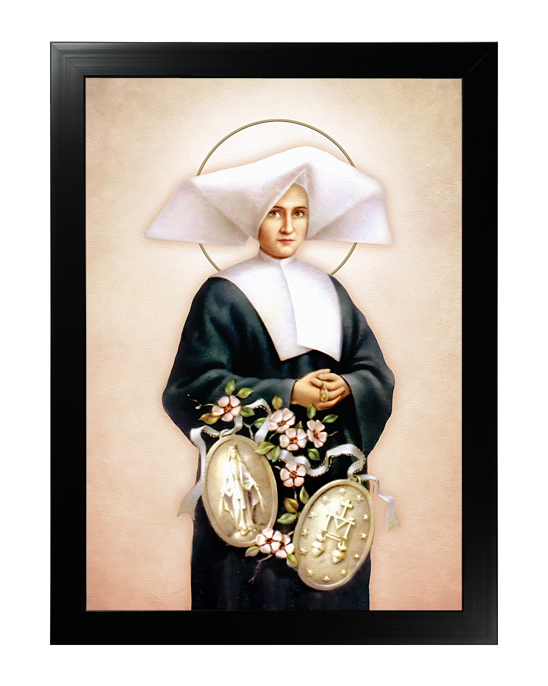 Obraz w rozmiarze 50x70 cm oprawiony w ramę E w kolorze czarnym. Szerokość ramy ok. 4,5 cm.