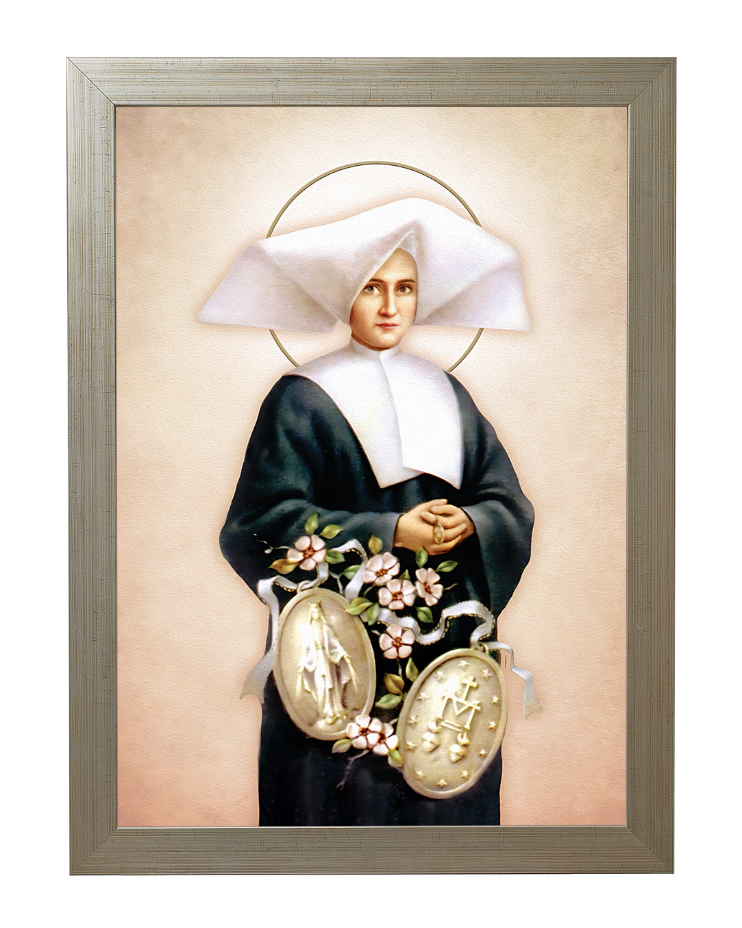 Obraz w rozmiarze 50x70 cm oprawiony w ramę E w kolorze złotym. Szerokość ramy ok. 4,5 cm.