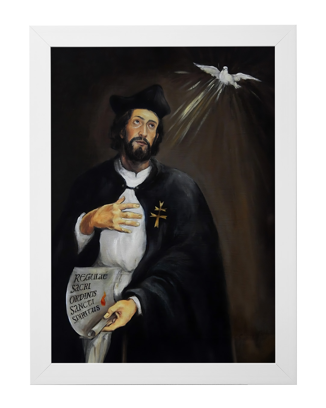 Obraz w rozmiarze 50x70 cm oprawiony w ramę E w kolorze białym. Szerokość ramy ok. 4,5 cm.