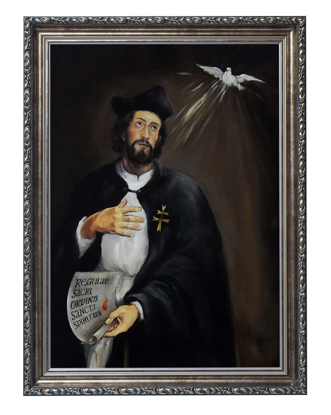 Obraz w rozmiarze 50x70 cm oprawiony w ramę G w kolorze srebrnym. Szerokość ramy ok. 6 cm.