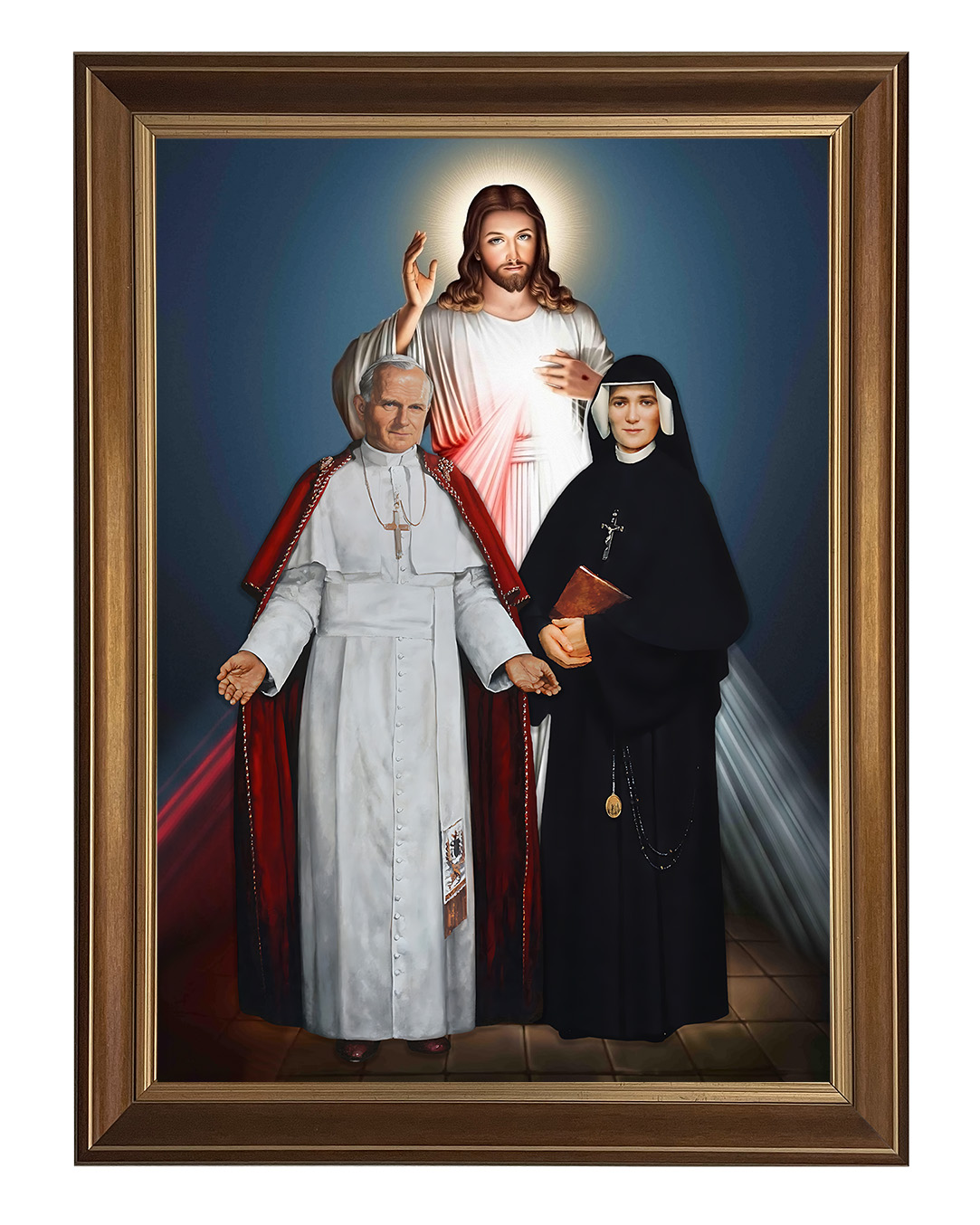 Obraz w rozmiarze 50x70 cm oprawiony w ramę D. Szerokość ramy ok. 5 cm.