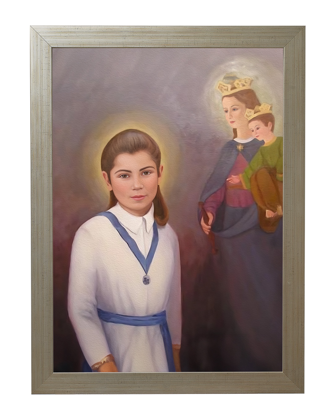 Obraz w rozmiarze 50x70 cm oprawiony w ramę E w kolorze złotym. Szerokość ramy ok. 4,5 cm.