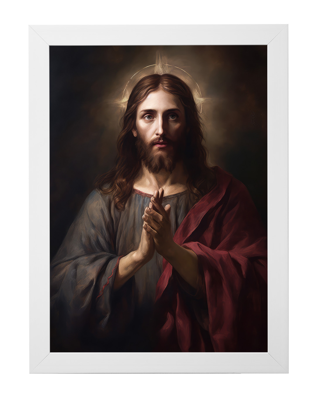 Obraz w rozmiarze 50x70 cm oprawiony w ramę E w kolorze białym. Szerokość ramy ok. 4,5 cm.