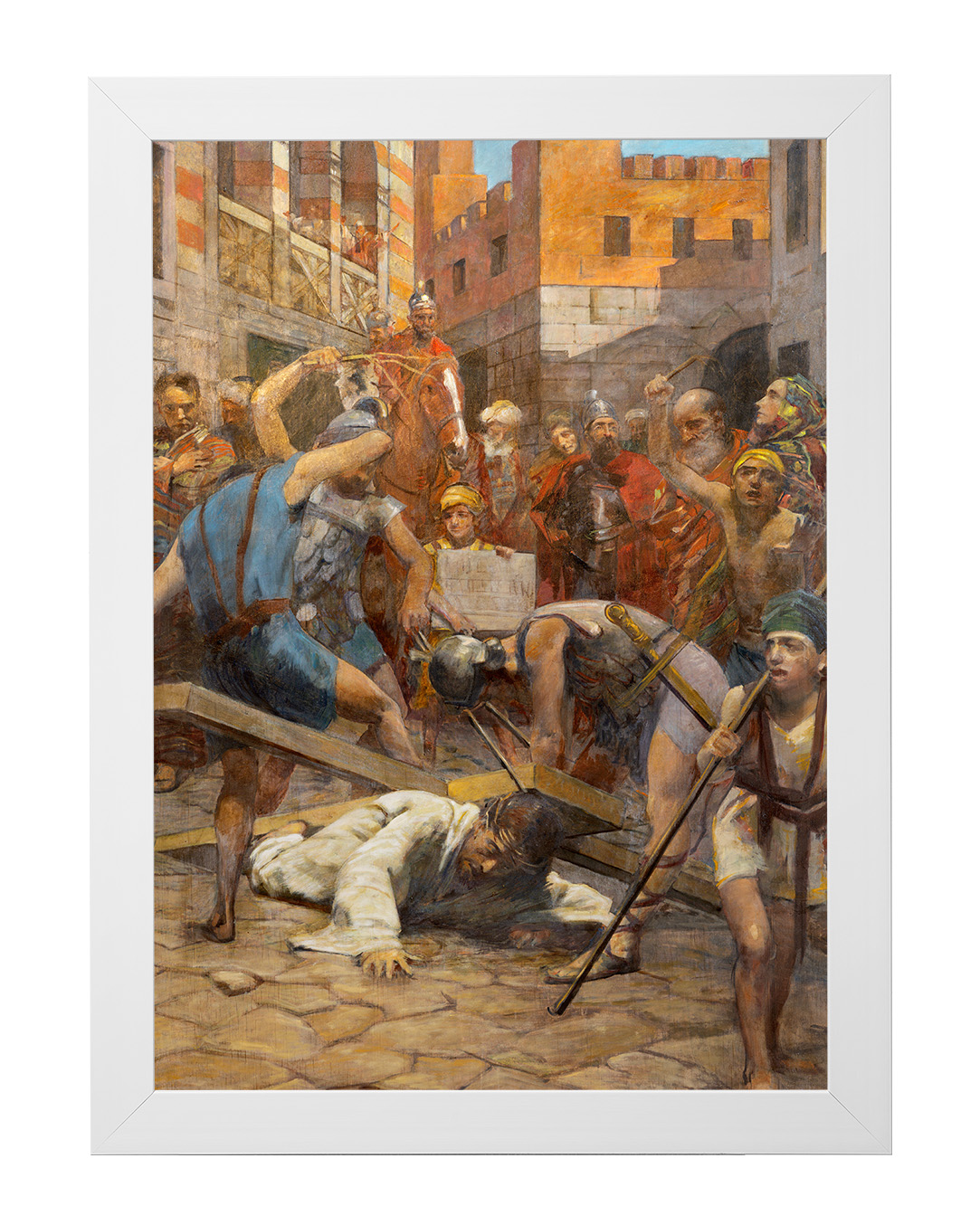 Obraz w rozmiarze 50x70 cm oprawiony w ramę E w kolorze białym. Szerokość ramy ok. 4,5 cm.