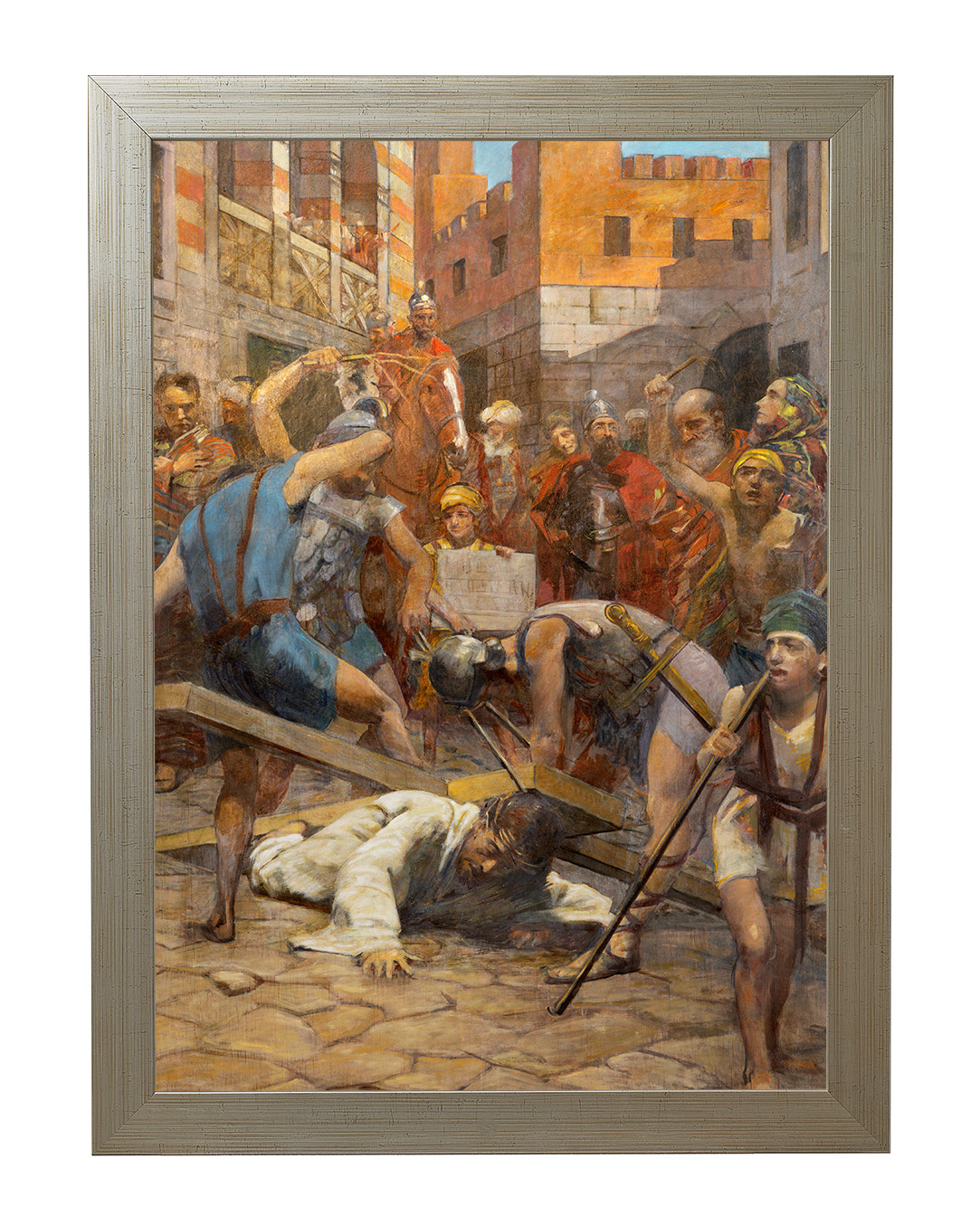 Obraz w rozmiarze 50x70 cm oprawiony w ramę E w kolorze złotym. Szerokość ramy ok. 4,5 cm.