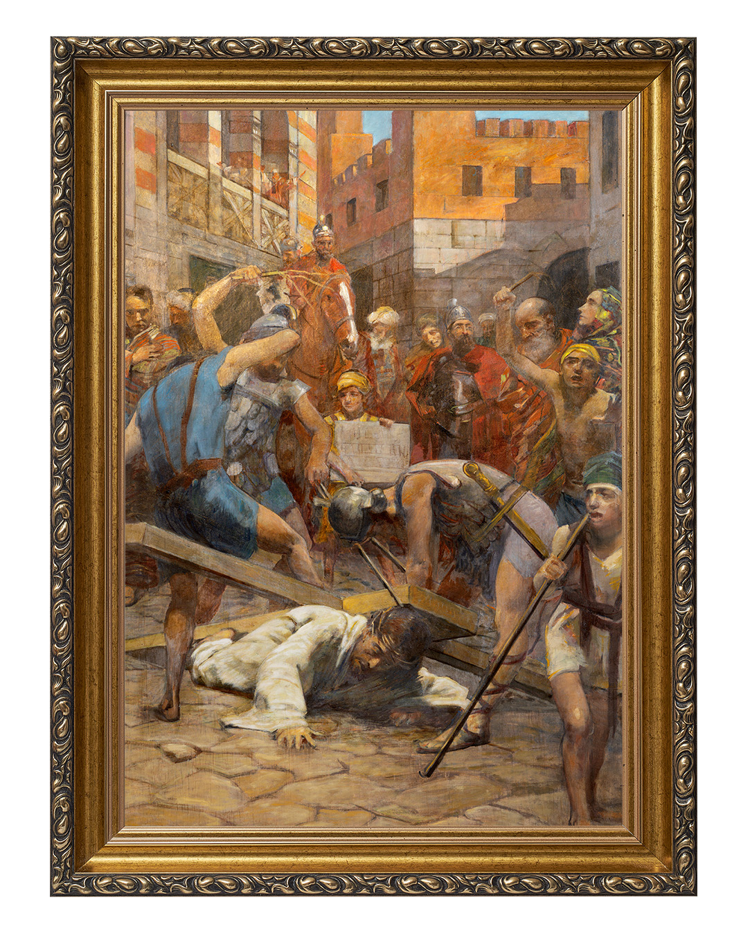 Obraz w rozmiarze 50x70 cm oprawiony w ramę G w kolorze złotym. Szerokość ramy ok. 6 cm.