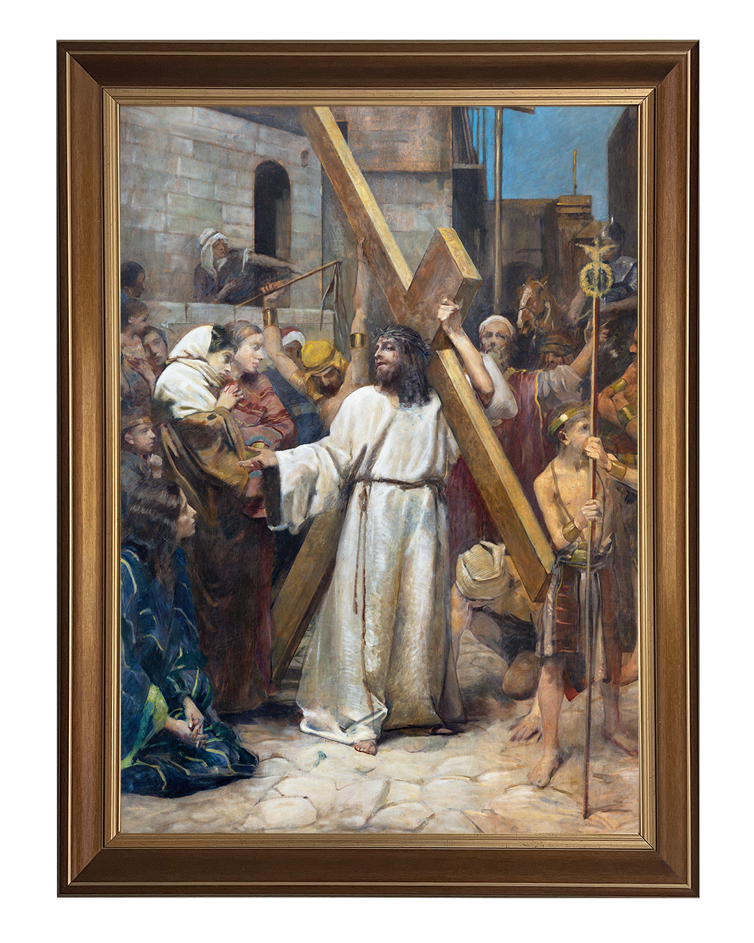 Obraz w rozmiarze 50x70 cm oprawiony w ramę D. Szerokość ramy ok. 5 cm.