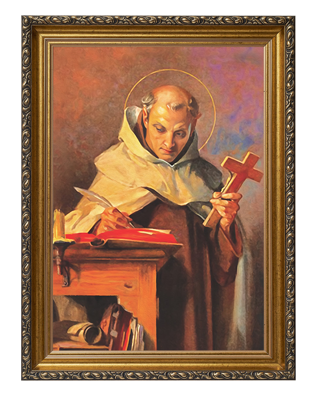 Obraz w rozmiarze 50x70 cm oprawiony w ramę G w kolorze złotym. Szerokość ramy: 6 cm.