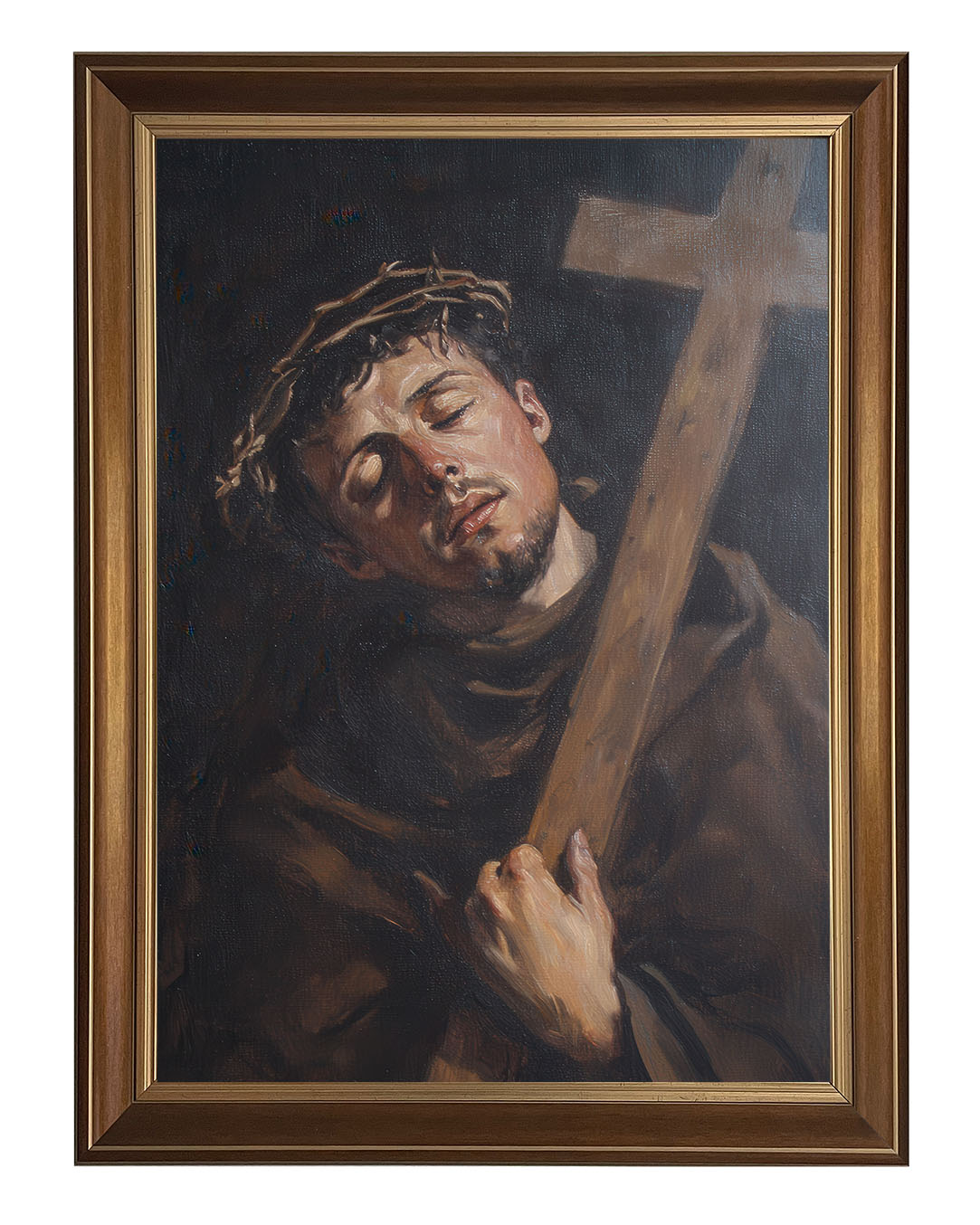 Obraz w rozmiarze 50x70 cm oprawiony w ramę D. Szerokość ramy: 5 cm.