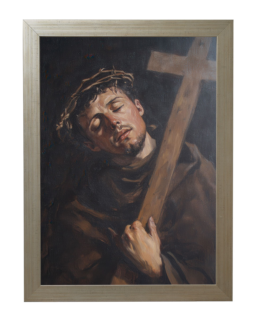 Obraz w rozmiarze 50x70 cm oprawiony w ramę E w kolorze złotym. Szerokość ramy: 4,5 cm.