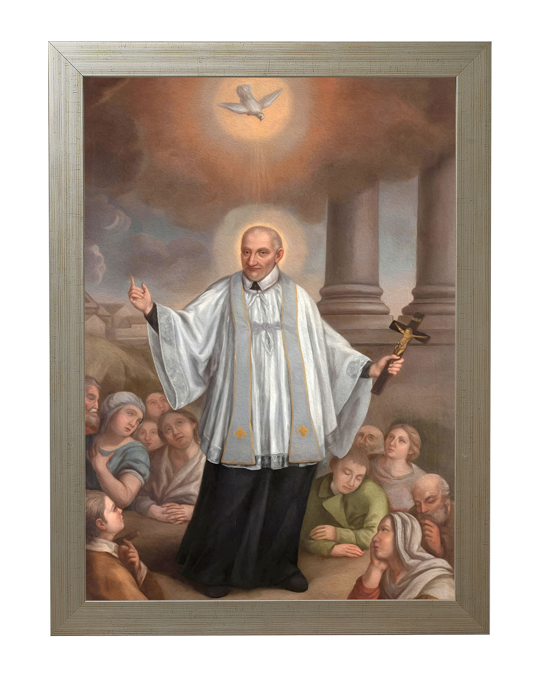 Obraz w rozmiarze 50x70 cm oprawiony w ramę E w kolorze złotym. Szerokość ramy: 4,5 cm.