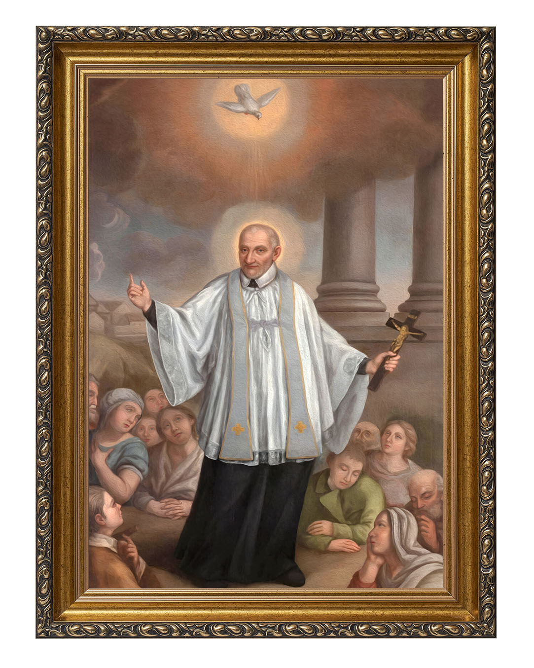 Obraz w rozmiarze 50x70 cm oprawiony w ramę G w kolorze złotym. Szerokość ramy: 6 cm.
