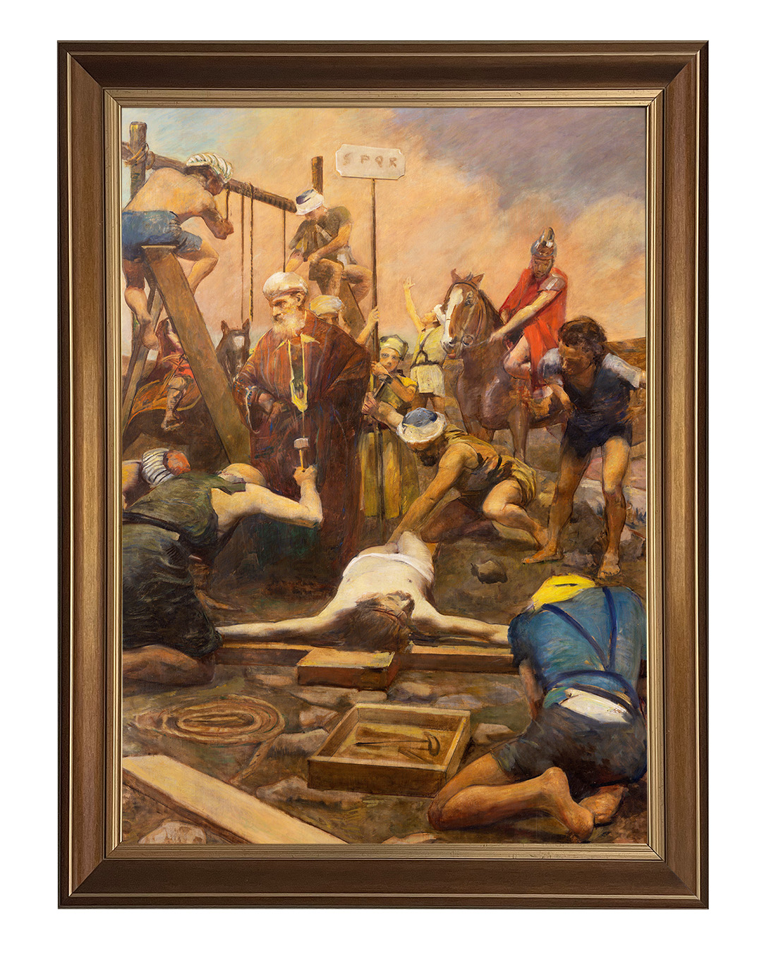 Obraz w rozmiarze 50x70 cm oprawiony w ramę D. Szerokość ramy ok. 5 cm.