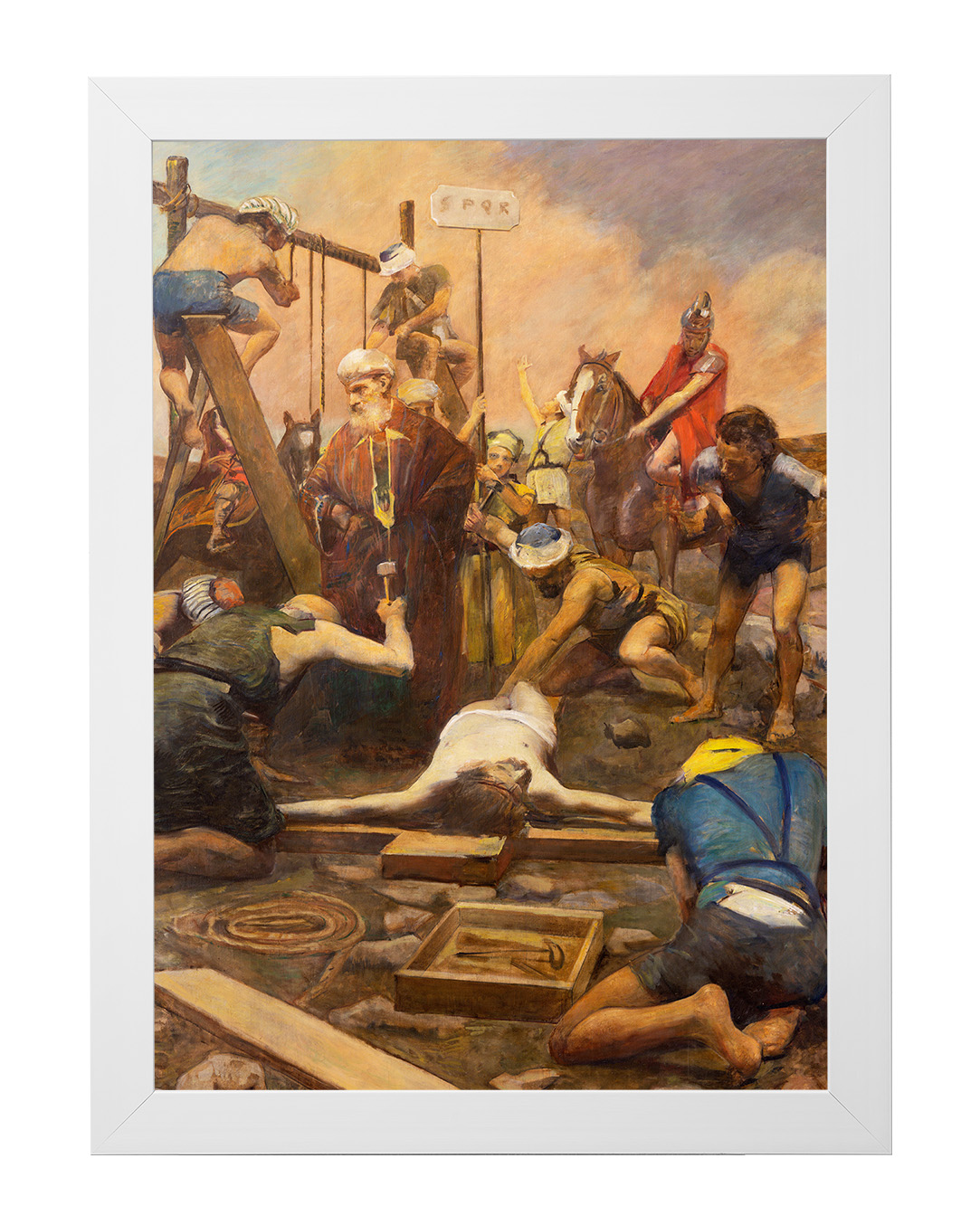 Obraz w rozmiarze 50x70 cm oprawiony w ramę E w kolorze białym. Szerokość ramy ok. 4,5 cm.