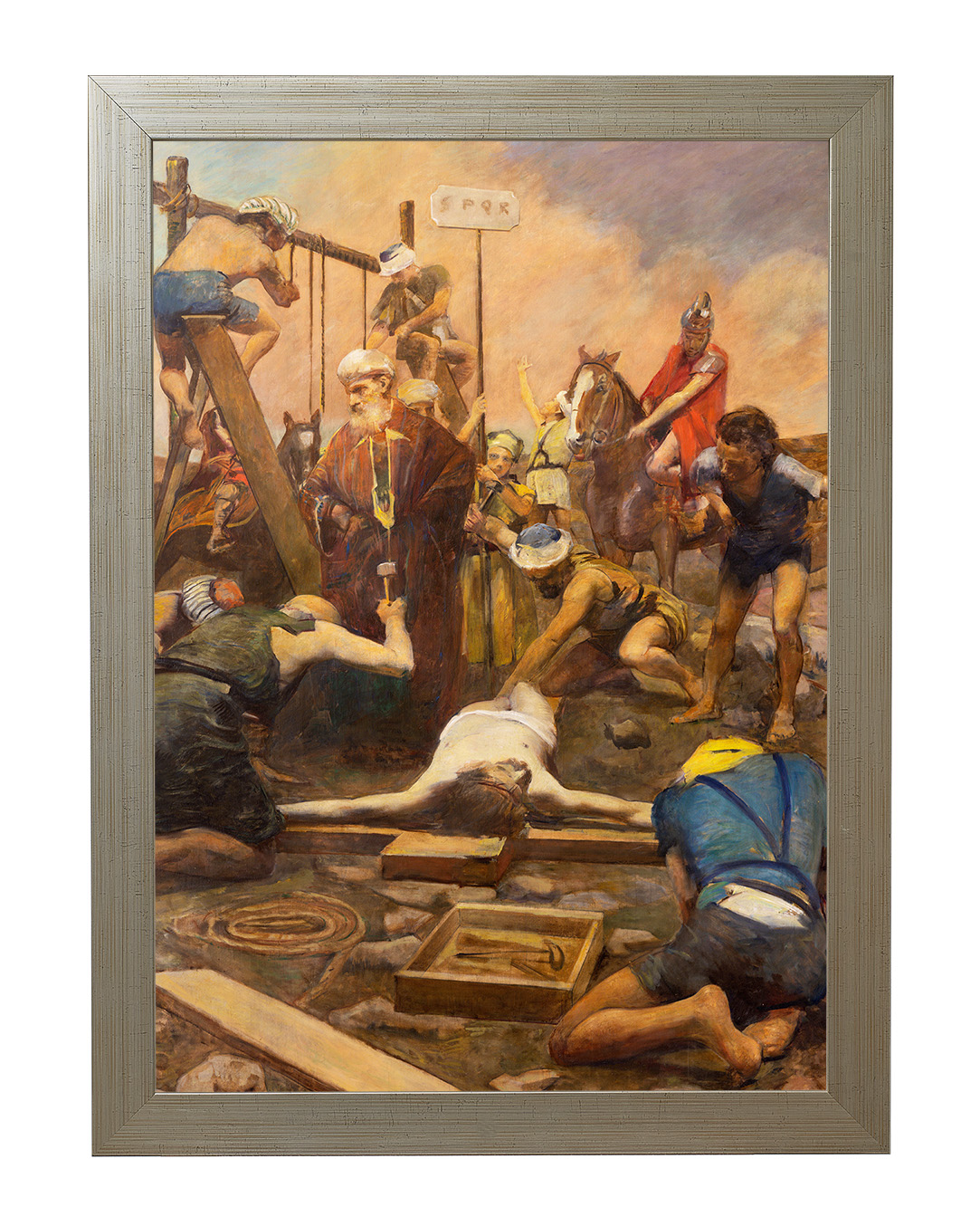 Obraz w rozmiarze 50x70 cm oprawiony w ramę E w kolorze złotym. Szerokość ramy ok. 4,5 cm.