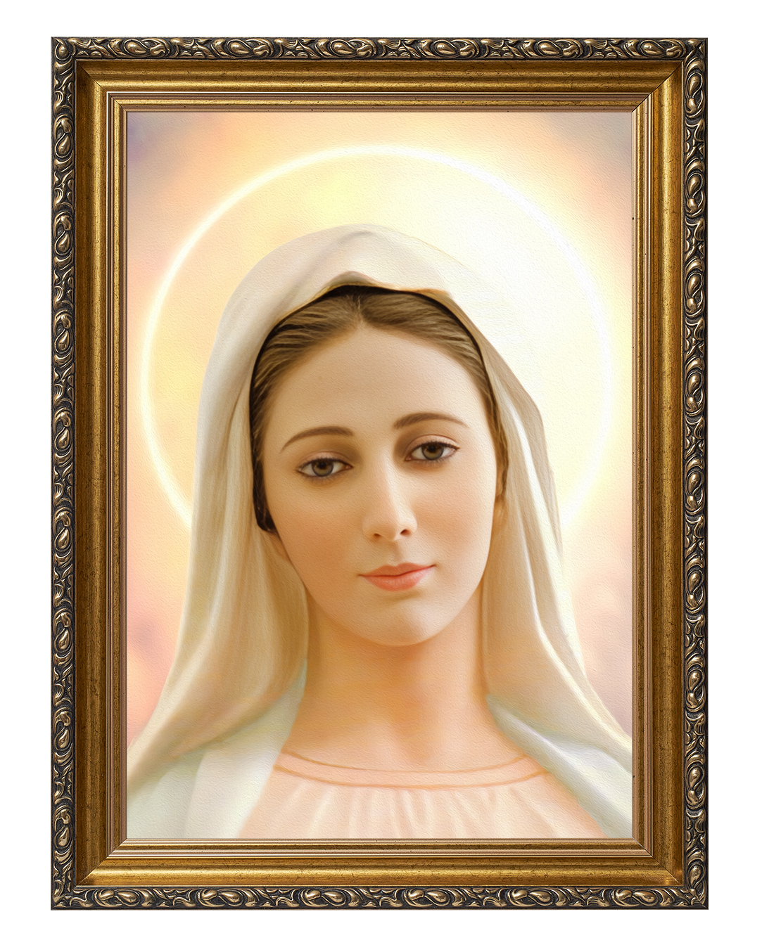 Obraz w rozmiarze 50x70 cm oprawiony w ramę G w kolorze złotym. Szerokość ramy ok. 6 cm.