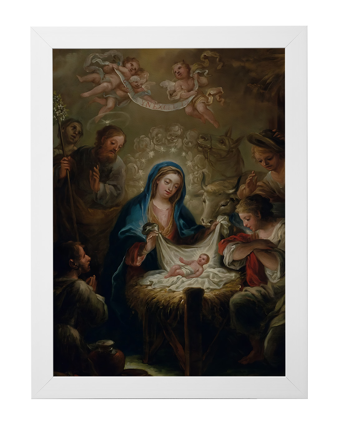 Obraz w rozmiarze 50x70 cm oprawiony w ramę E w kolorze białym. Szerokość ramy: 4,5 cm.