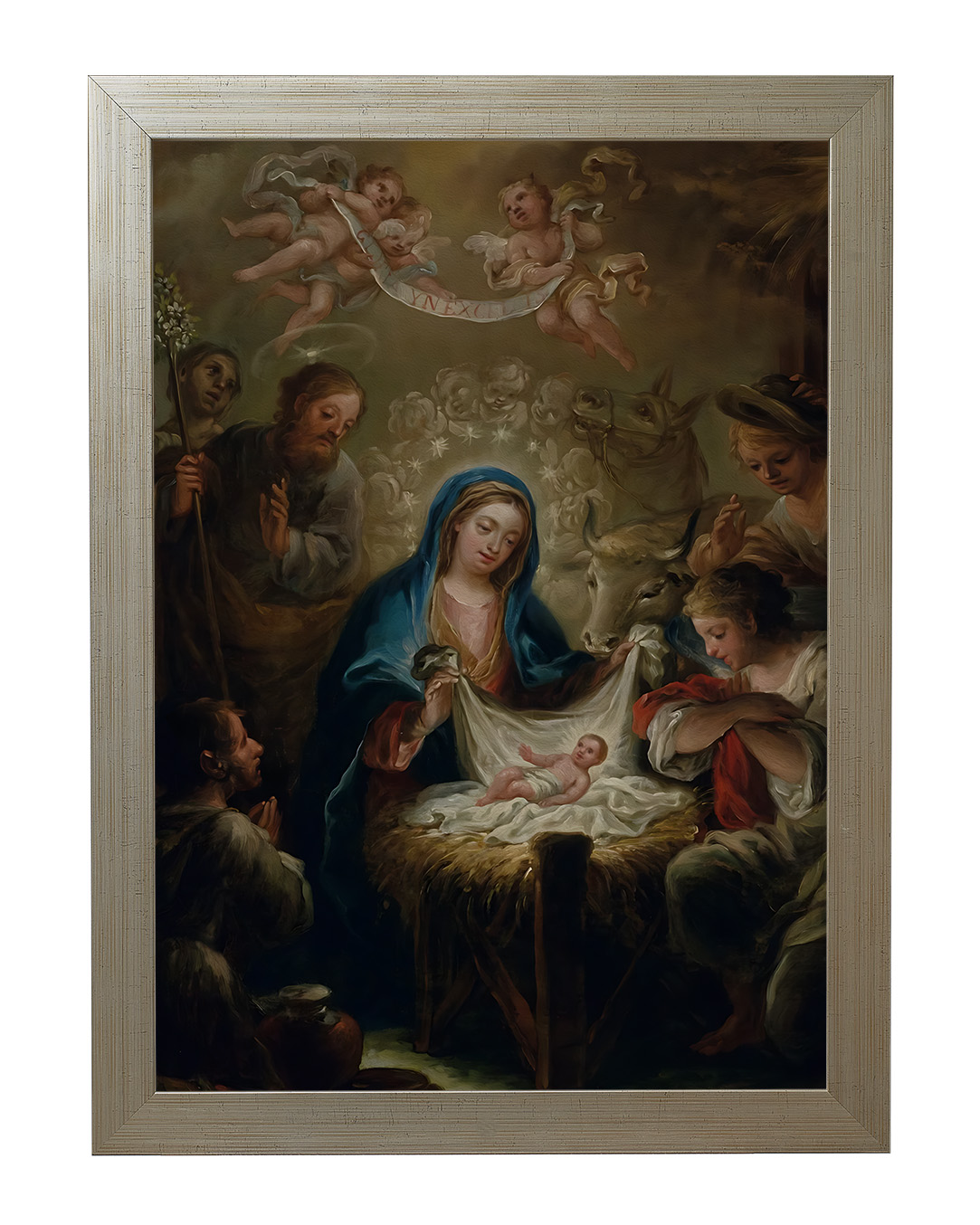 Obraz w rozmiarze 50x70 cm oprawiony w ramę E w kolorze złotym. Szerokość ramy: 4,5 cm.