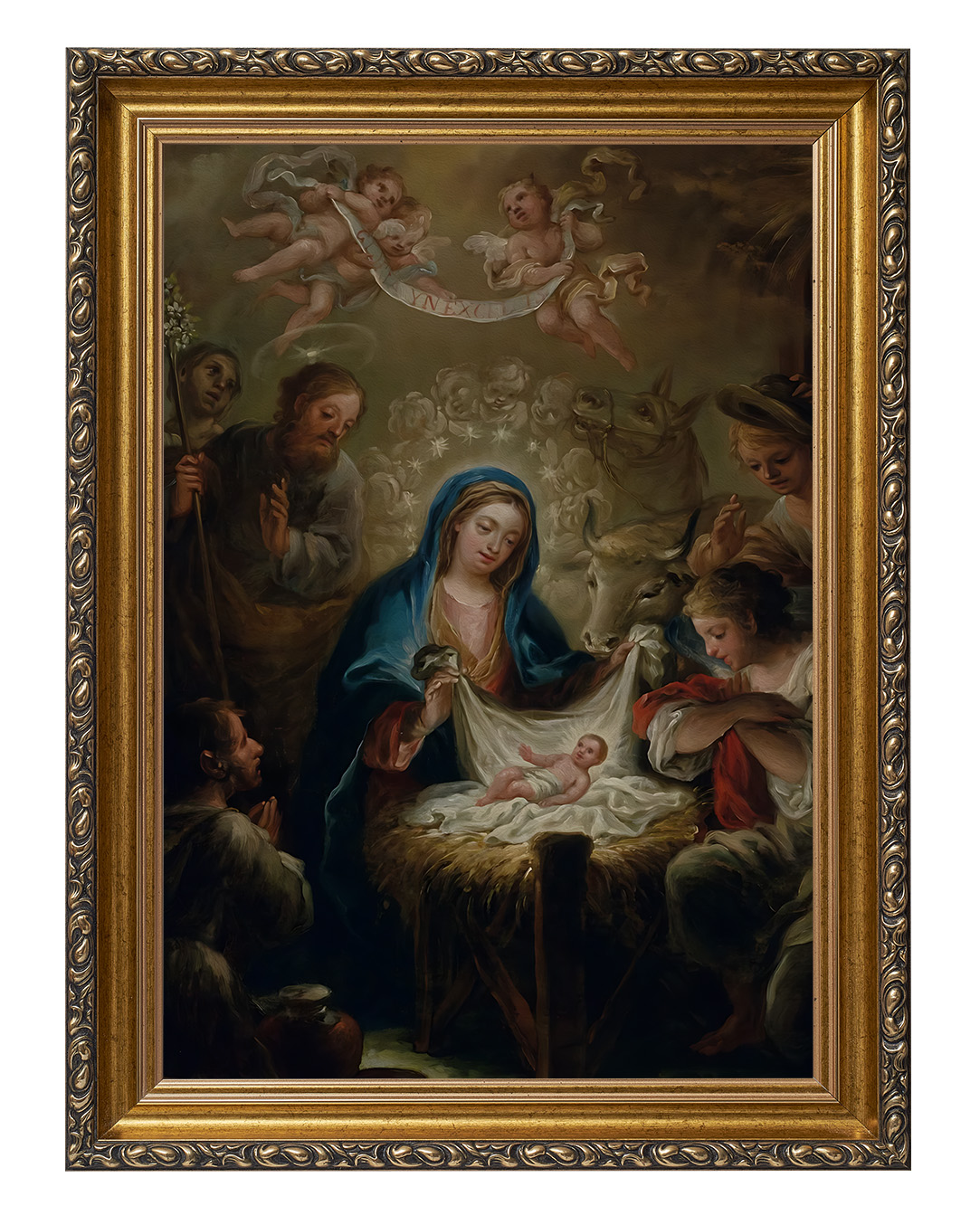 Obraz w rozmiarze 50x70 cm oprawiony w ramę G w kolorze złotym. Szerokość ramy: 6 cm.