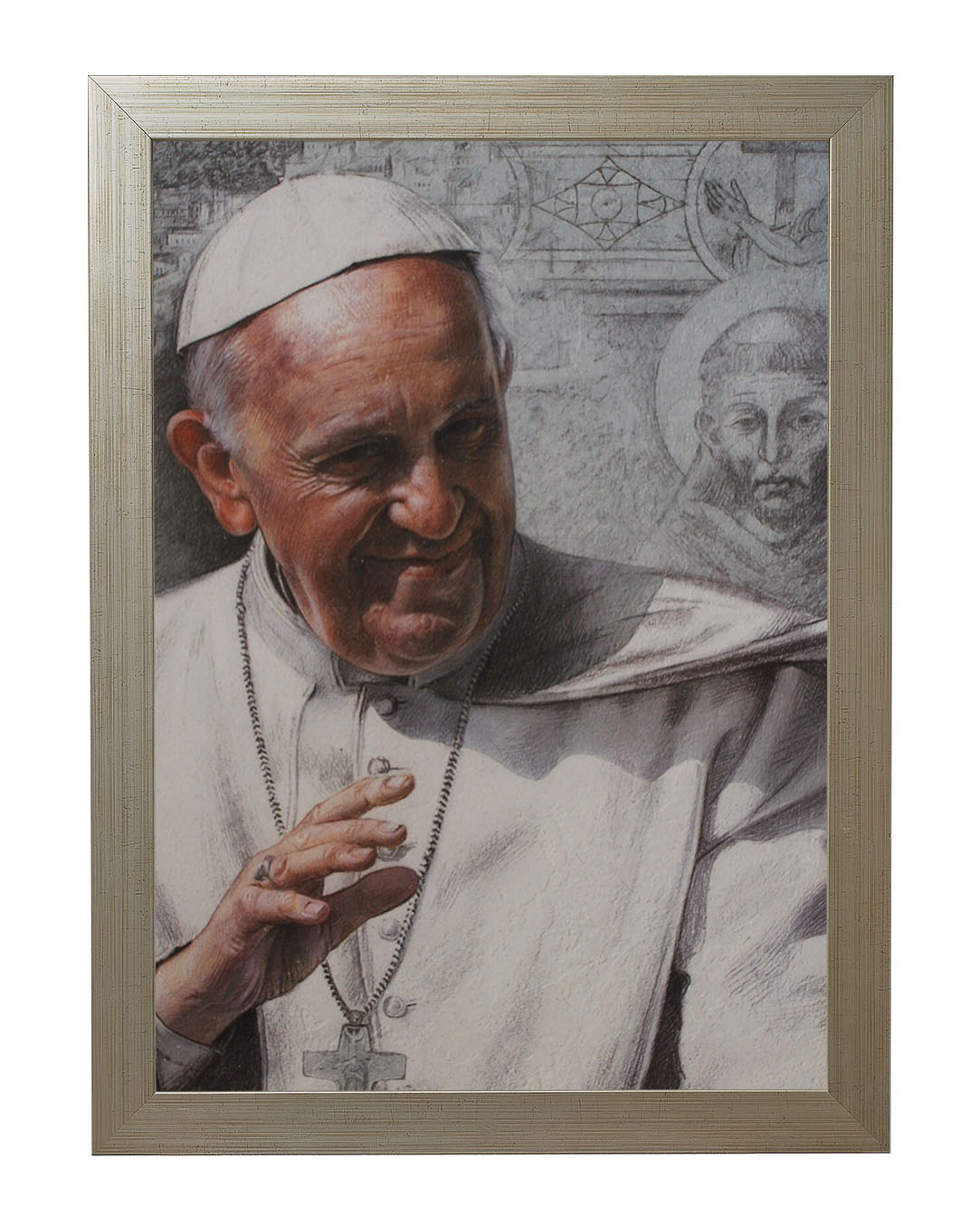 Obraz w rozmiarze 50x70 cm oprawiony w ramę E w kolorze złotym. Szerokość ramy: 4,5 cm.