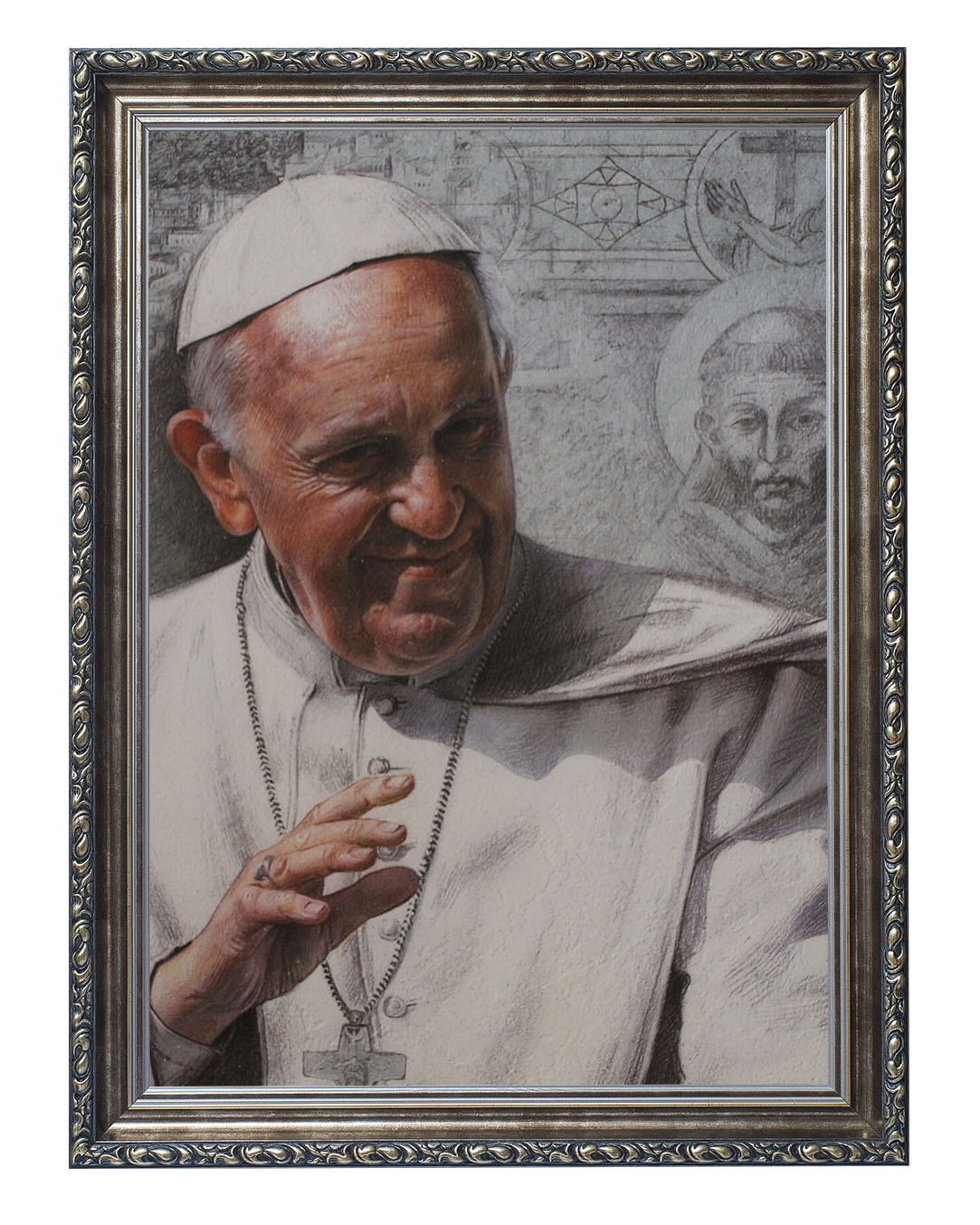 Obraz w rozmiarze 50x70 cm oprawiony w ramę G w kolorze srebrnym. Szerokość ramy: 6 cm.