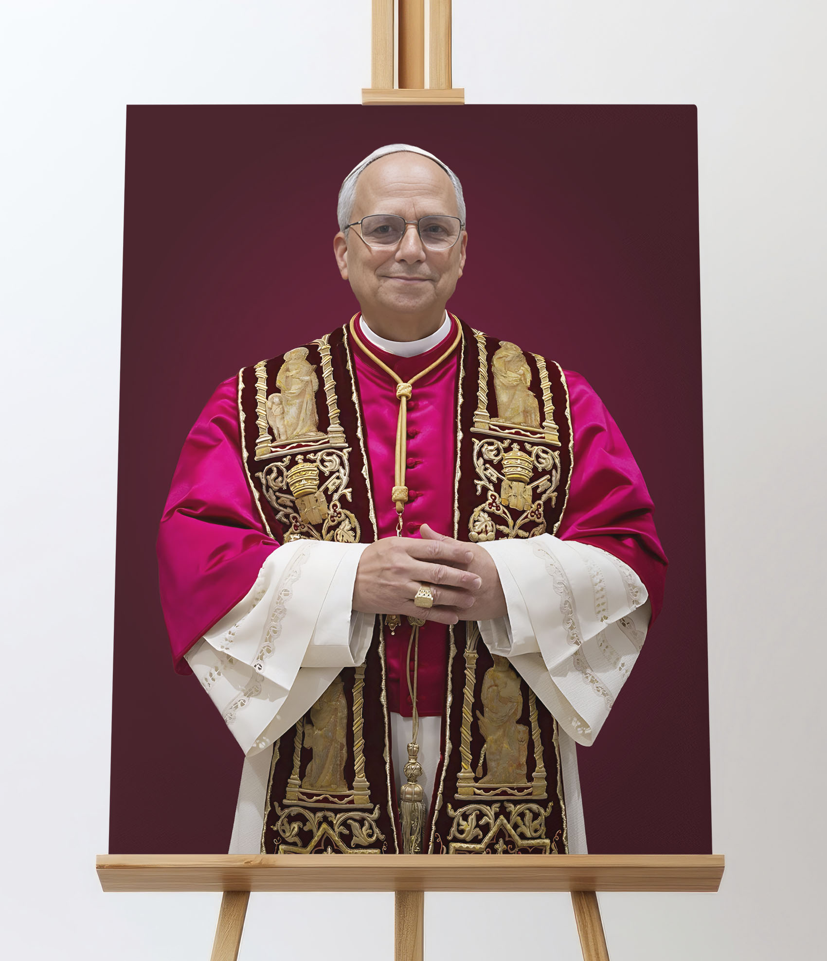 Obraz z wizerunkiem Papieża Leona XIV na płótnie.