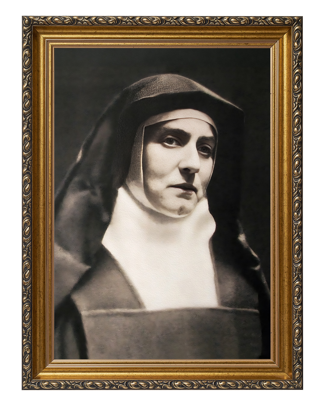 Obraz w rozmiarze 50x70 cm oprawiony w ramę G w kolorze złotym. Szerokość ramy: 6 cm.