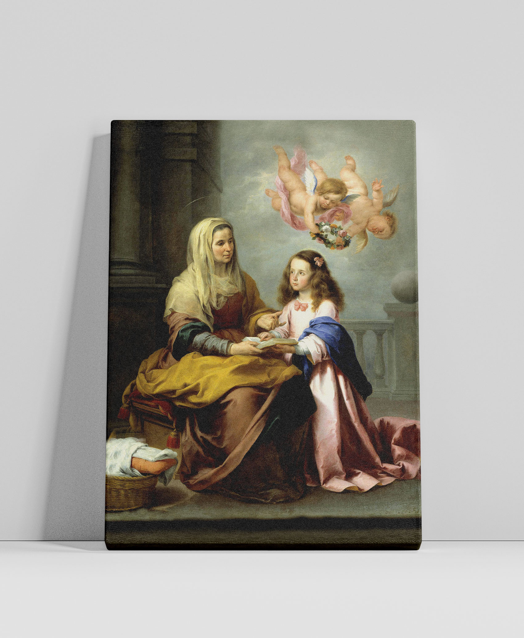 Obraz "Świętej Anny uczącej Marię" na płótnie, nieoprawiony w ramę.