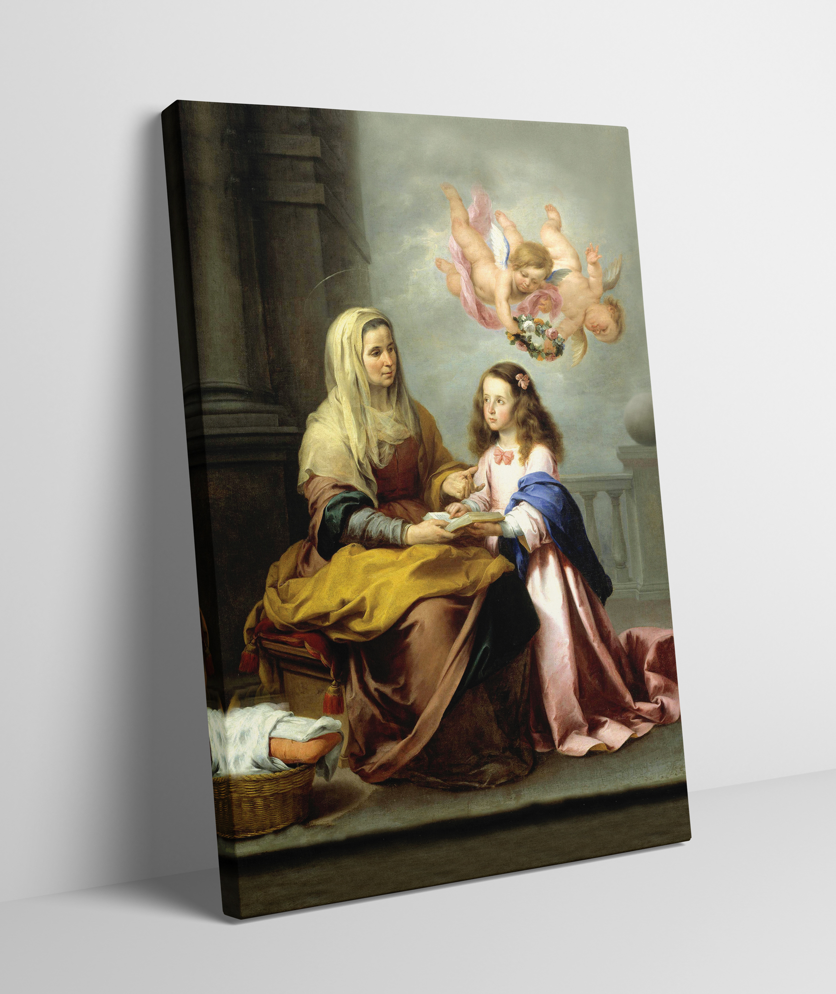 Obraz "Świętej Anny uczącej Marię" na płótnie, nieoprawiony w ramę.