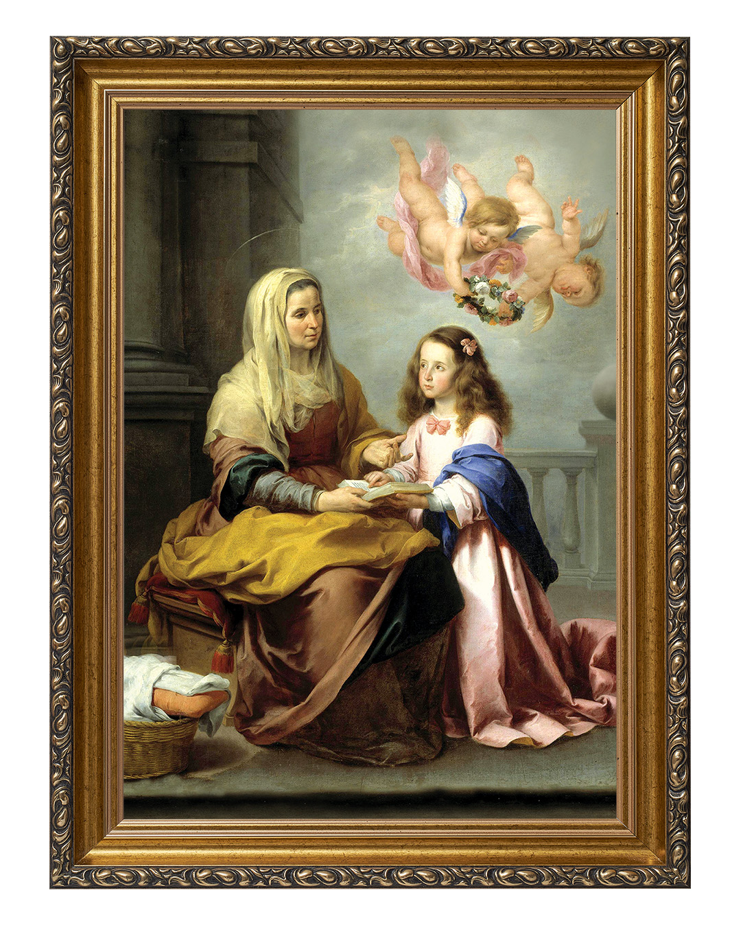 Obraz w rozmiarze 50x70 cm oprawiony w ramę G w kolorze złotym. Szerokość ramy: 6 cm.