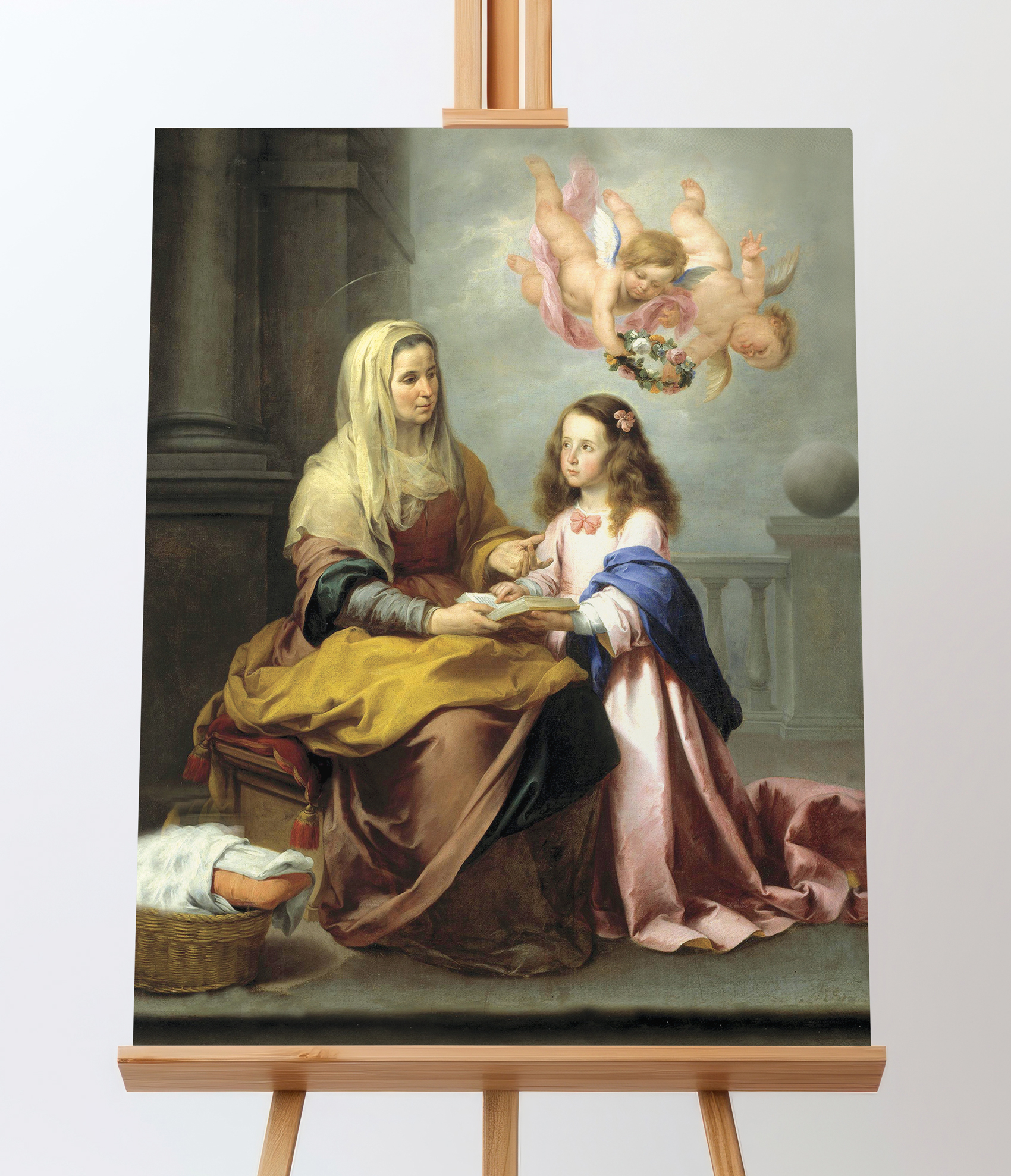 Obraz "Świętej Anny uczącej Marię" na płótnie, nieoprawiony w ramę.