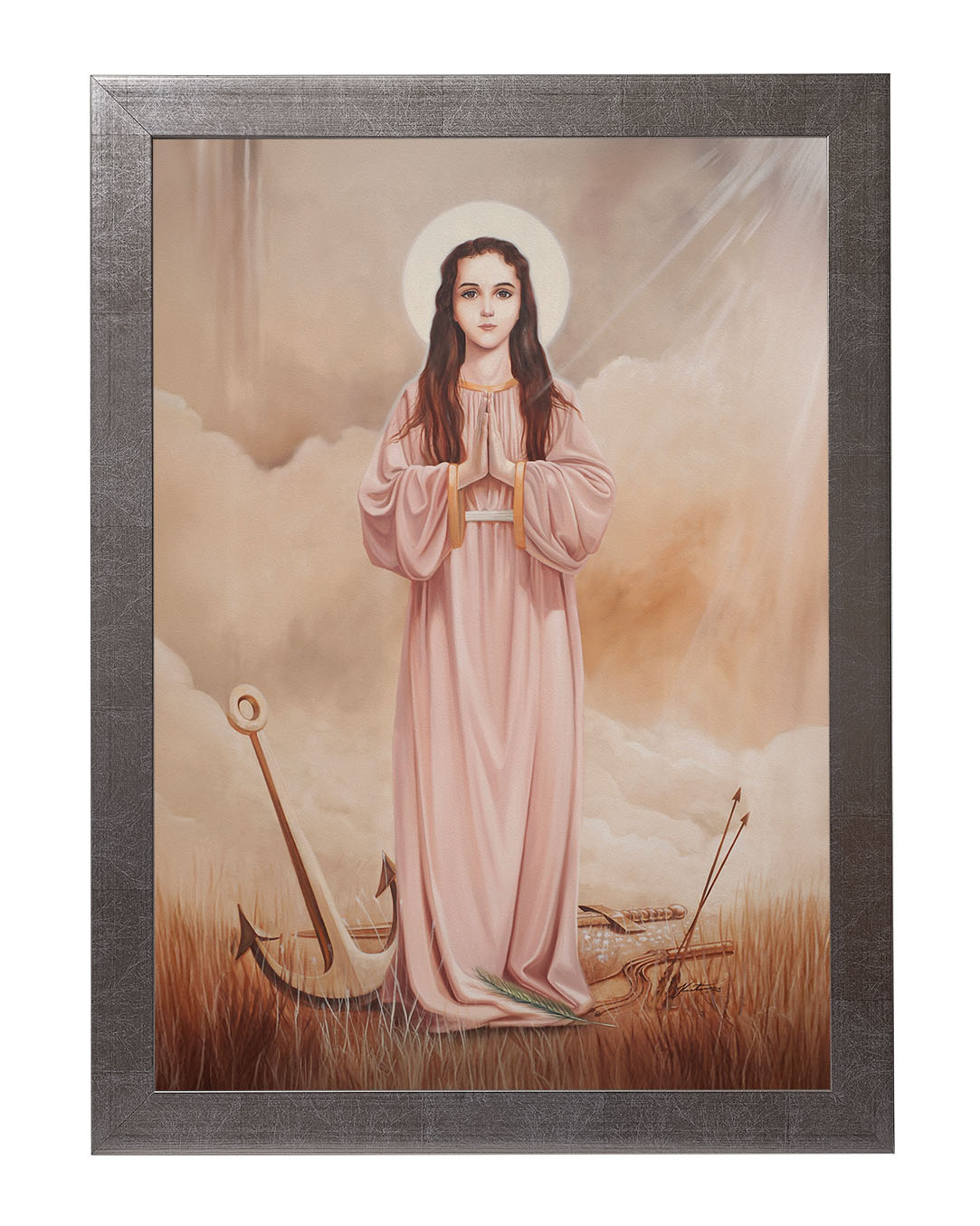 Obraz w rozmiarze 50x70 cm oprawiony w ramę E w kolorze srebrnym. Szerokość ramy: 4,5 cm.