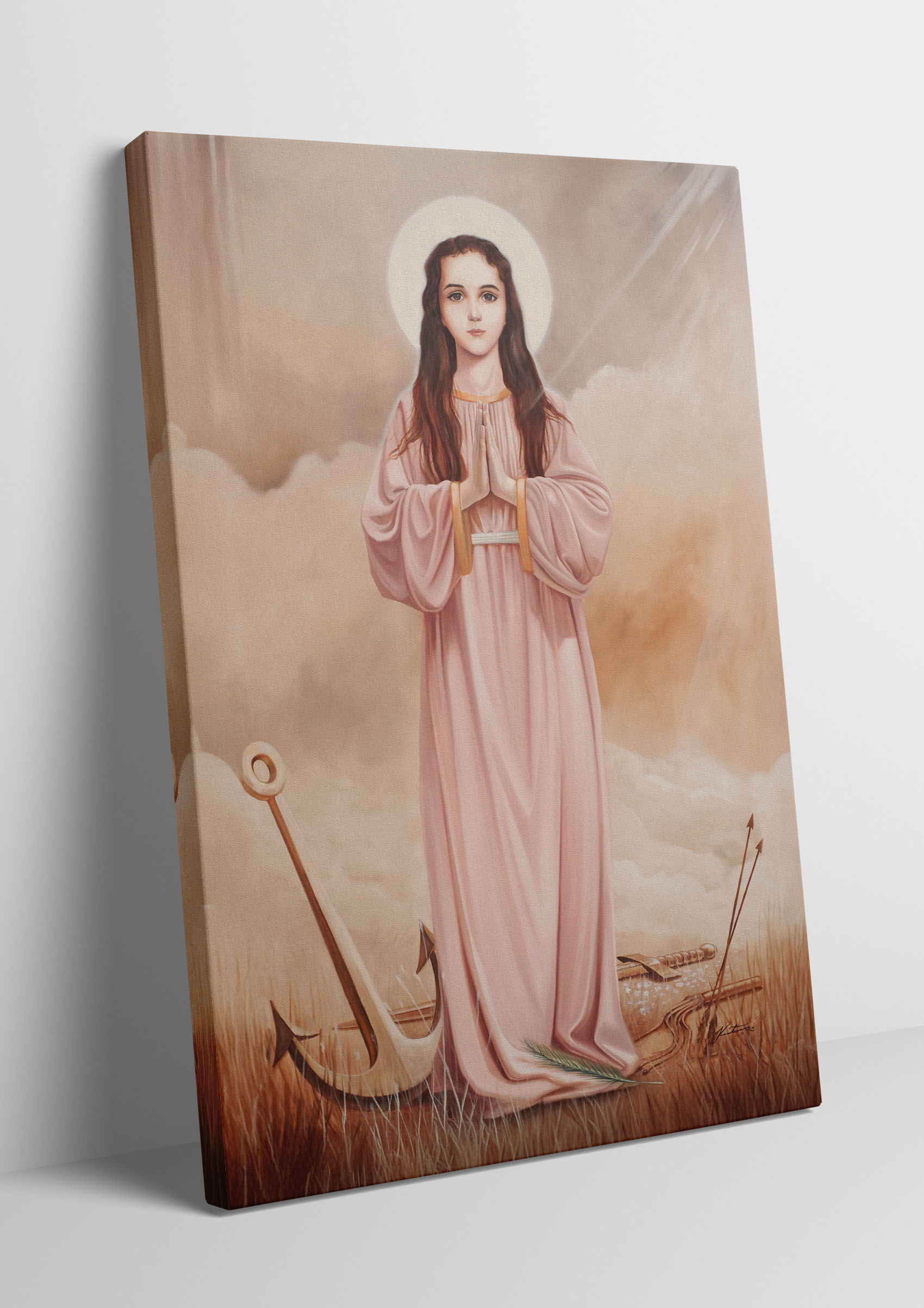 Obraz z wizerunkiem Świętej Filomeny, patronki Żywego Różańca, na płótnie.