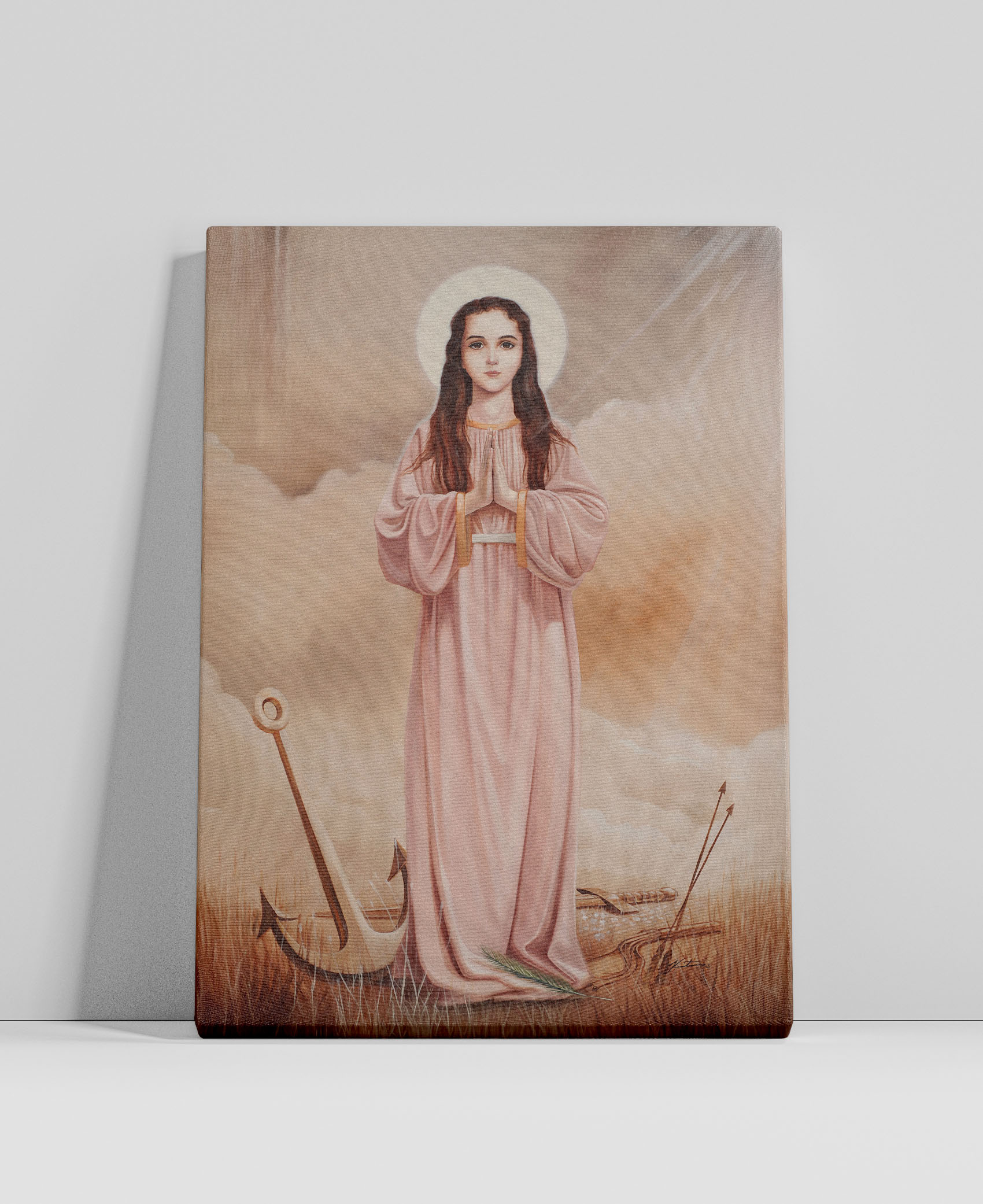 Obraz z wizerunkiem Świętej Filomeny, patronki Żywego Różańca, na płótnie.