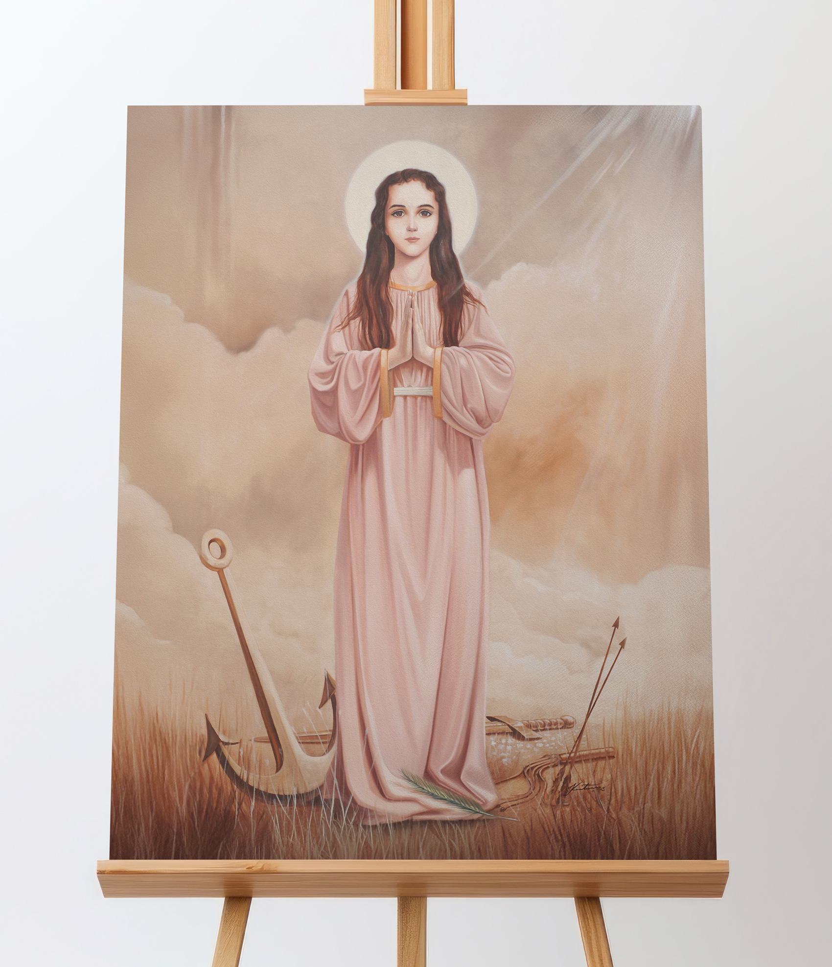 Obraz z wizerunkiem Świętej Filomeny, patronki Żywego Różańca, na płótnie.