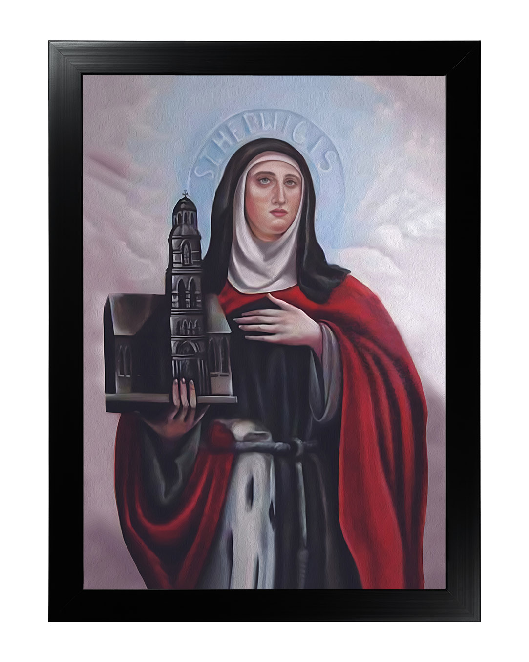 Obraz w rozmiarze 50x70 cm oprawiony w ramę E w kolorze czarnym. Szerokość ramy ok. 4,5 cm.