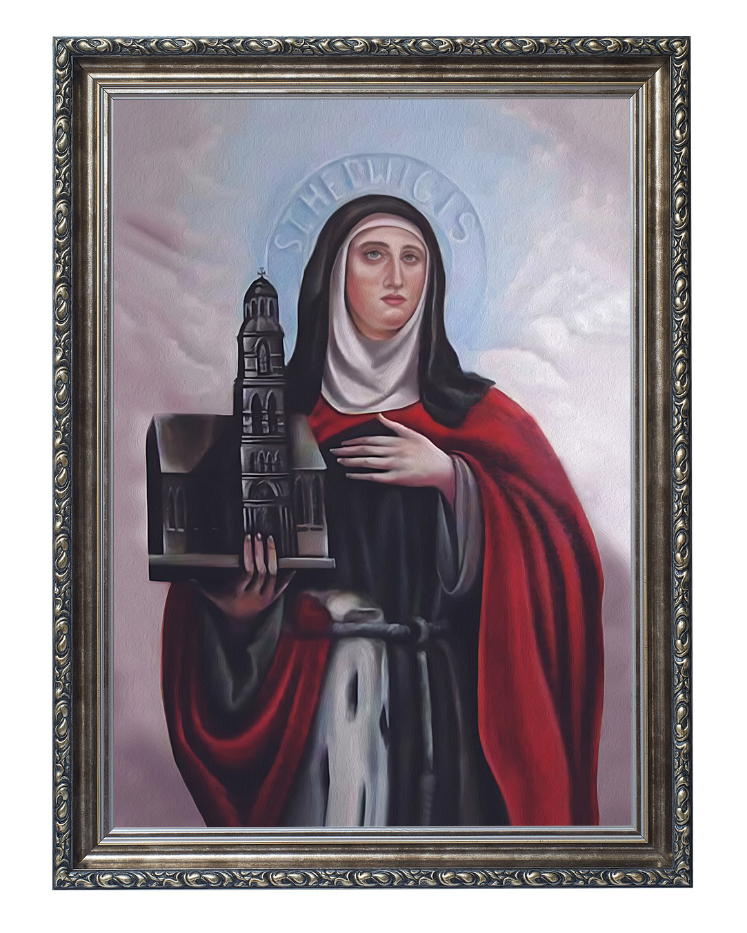 Obraz w rozmiarze 50x70 cm oprawiony w ramę G w kolorze srebrnym. Szerokość ramy ok. 6 cm.