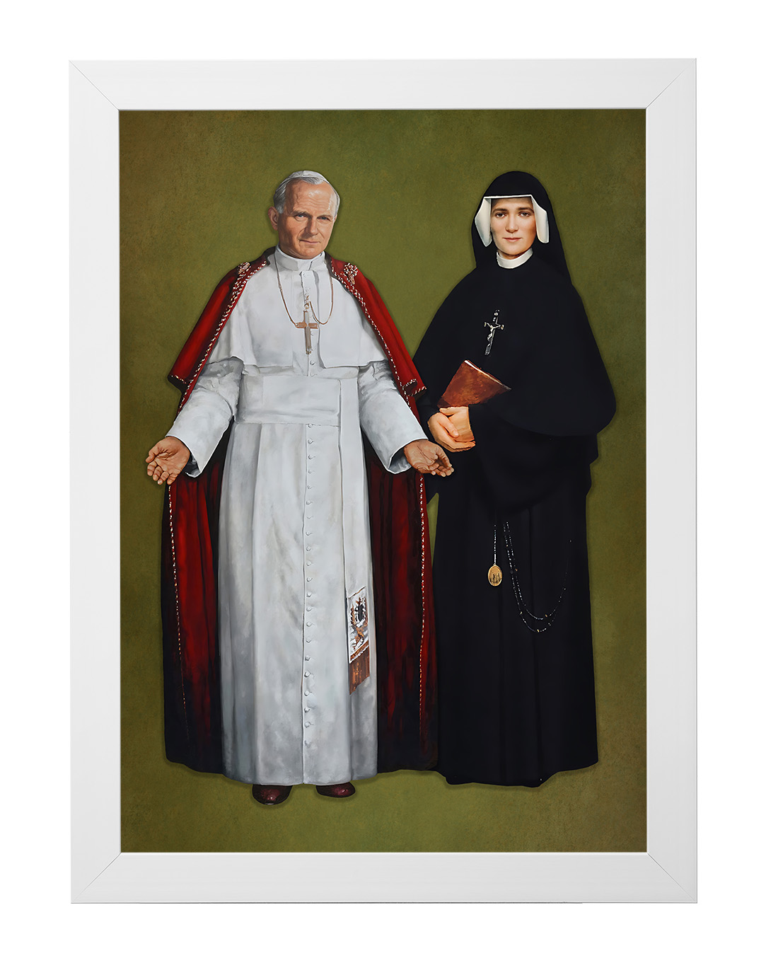 Obraz w rozmiarze 50x70 cm oprawiony w ramę E w kolorze białym. Szerokość ramy ok. 4,5 cm.