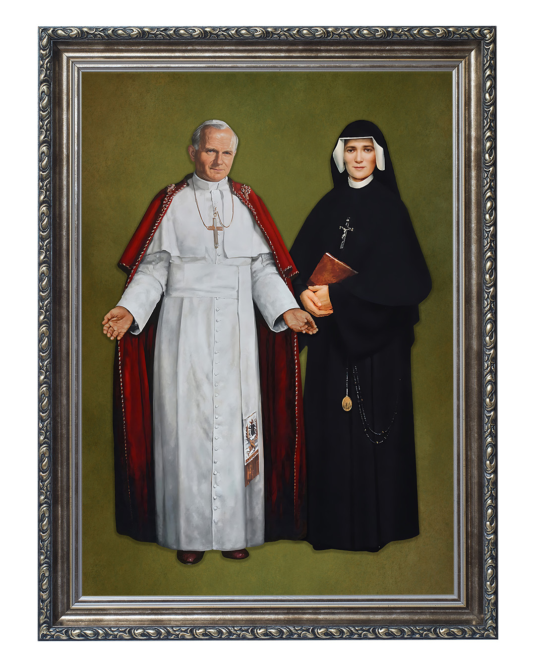 Obraz w rozmiarze 50x70 cm oprawiony w ramę G w kolorze srebrnym. Szerokość ramy ok. 6 cm.