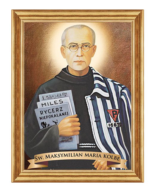 Święty Maksymilian Maria Kolbe - 10 - Napis - Obraz religijny