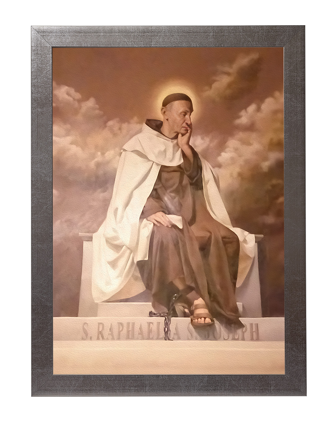 Obraz w rozmiarze 50x70 cm oprawiony w ramę E w kolorze srebrnym. Szerokość ramy ok. 4,5 cm.