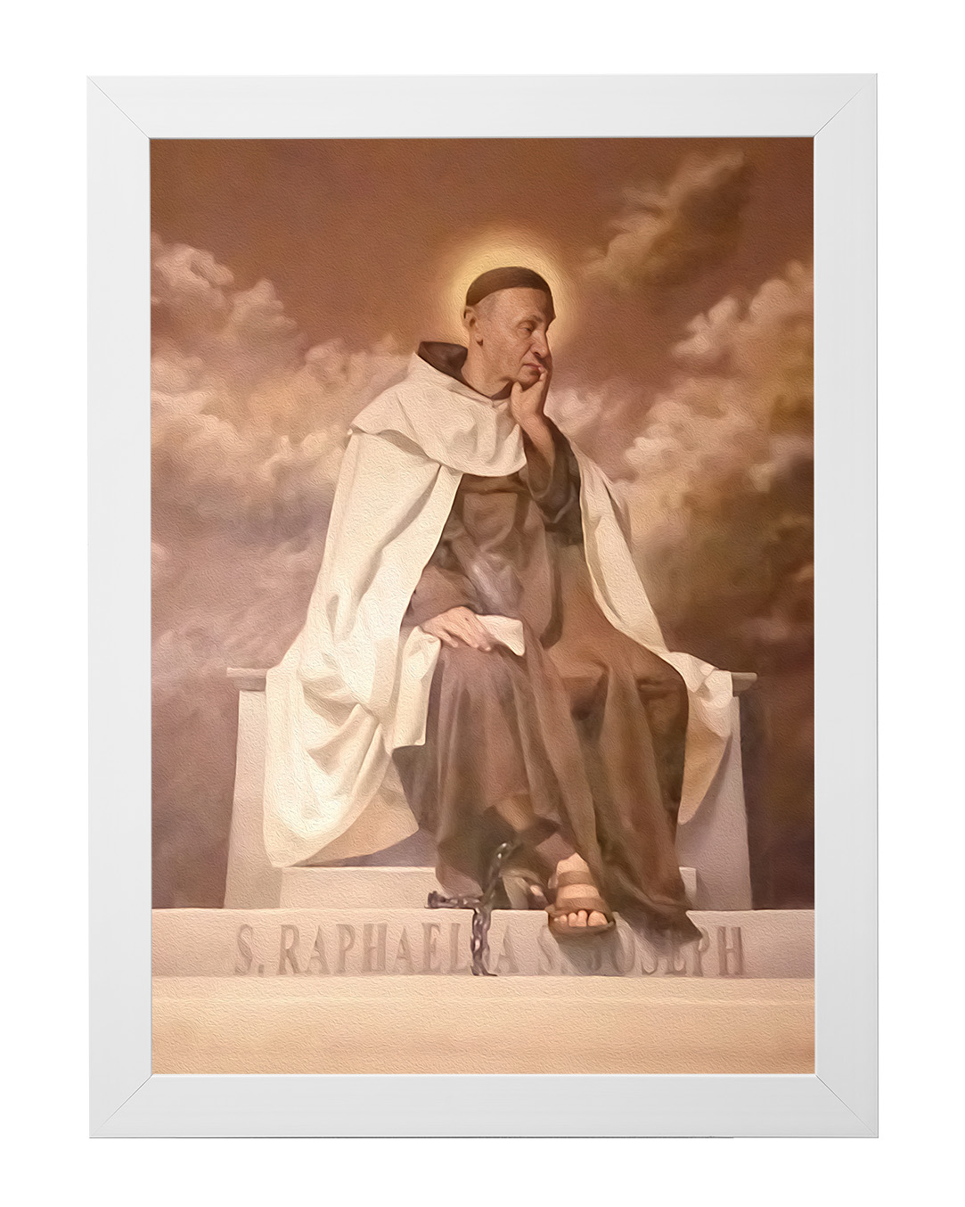 Obraz w rozmiarze 50x70 cm oprawiony w ramę E w kolorze białym. Szerokość ramy ok. 4,5 cm.