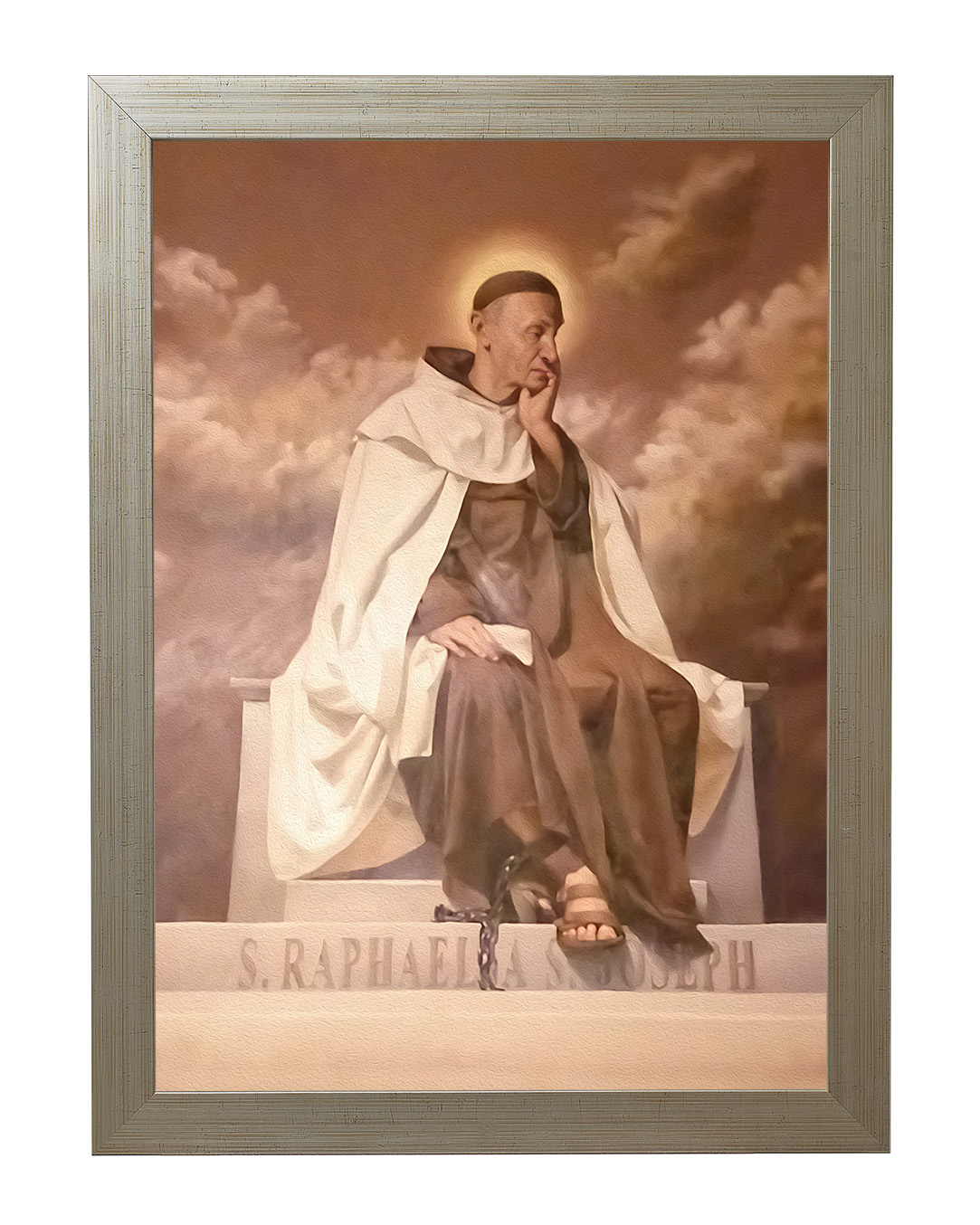 Obraz w rozmiarze 50x70 cm oprawiony w ramę E w kolorze złotym. Szerokość ramy ok. 4,5 cm.