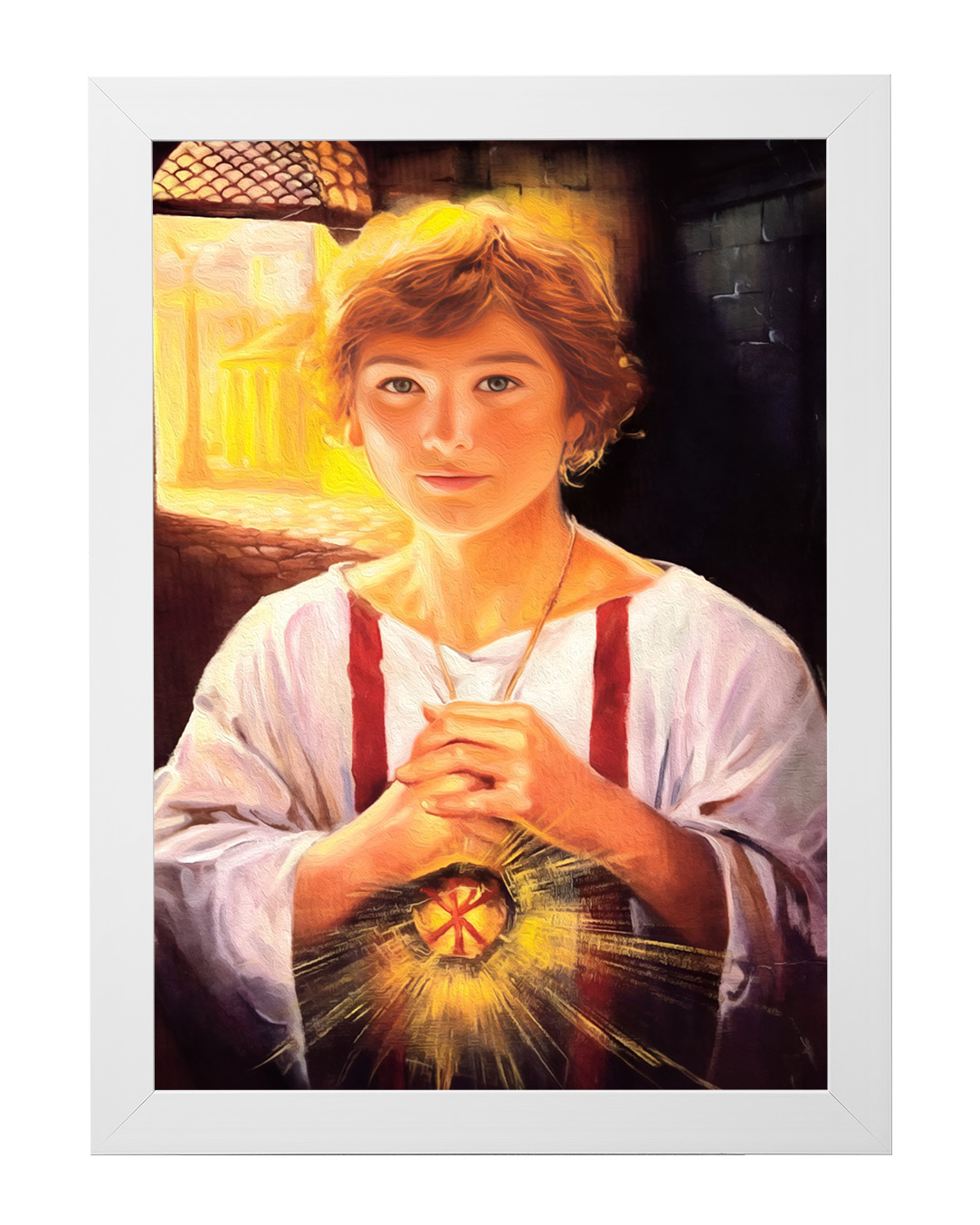 Obraz w rozmiarze 50x70 cm oprawiony w ramę E w kolorze białym. Szerokość ramy: 4,5 cm.