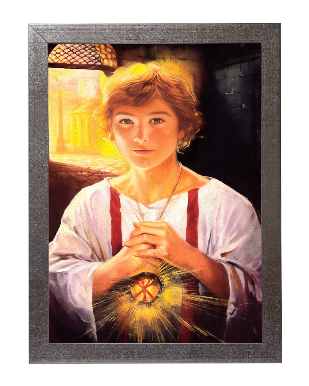 Obraz w rozmiarze 50x70 cm oprawiony w ramę E w kolorze srebrnym. Szerokość ramy: 4,5 cm.