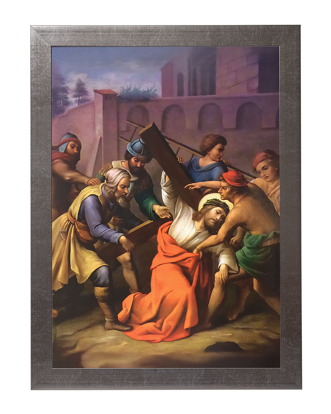 Obraz w rozmiarze 50x70 cm oprawiony w ramę E w kolorze srebrnym. Szerokość ramy: 4,5 cm.