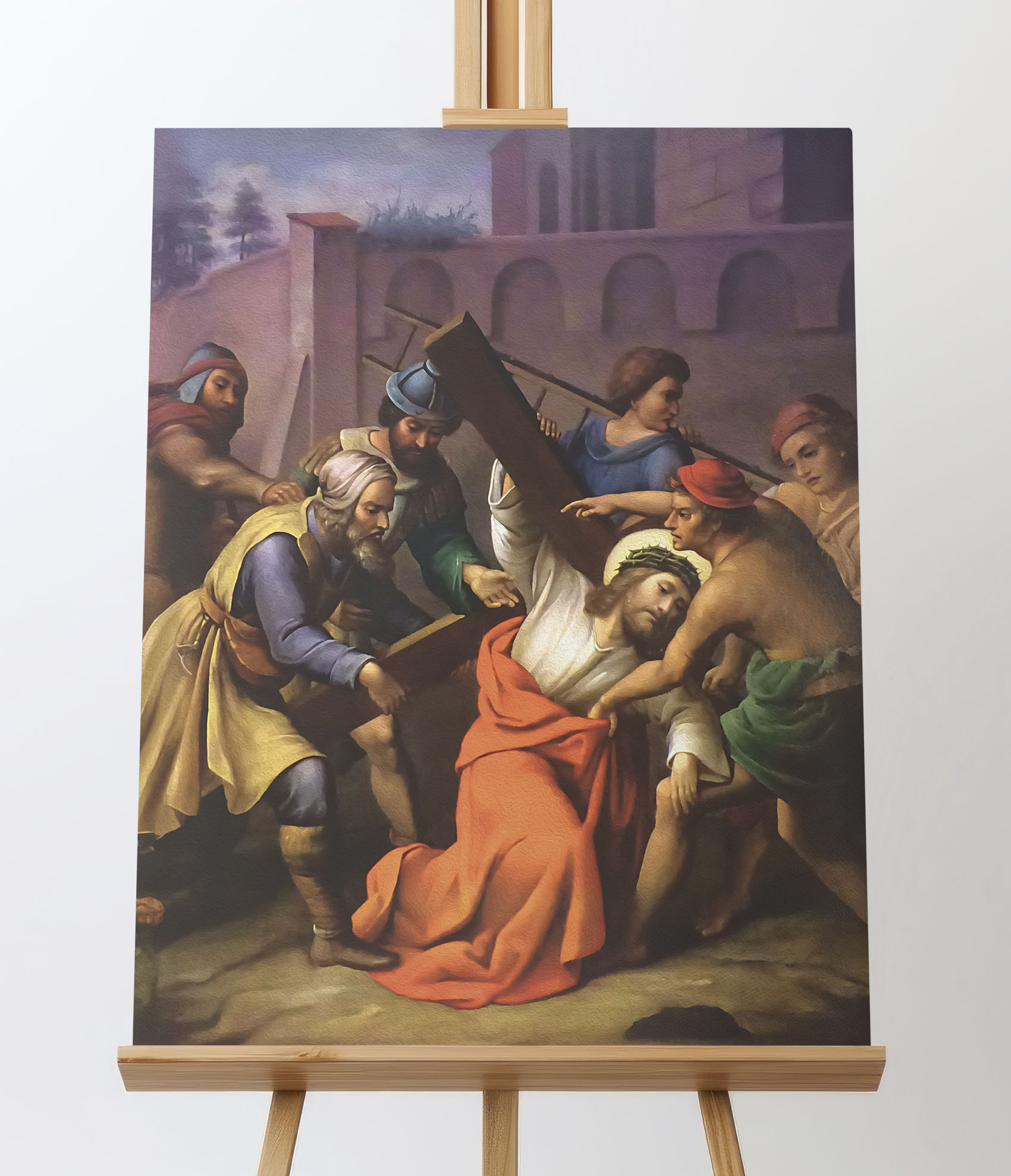 Obraz przedstawiający V stację drogi krzyżowej na płótnie.